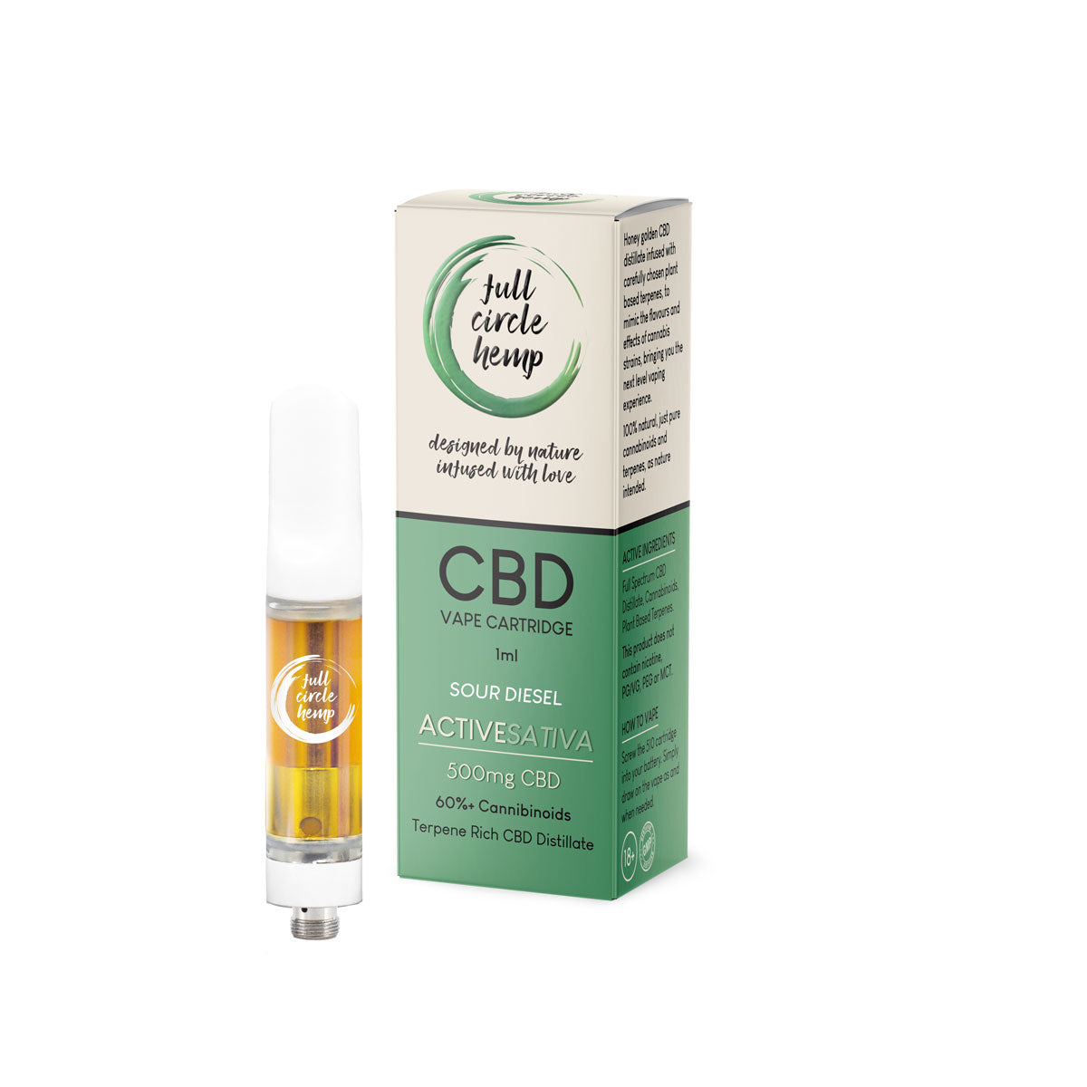 CBD Vape Cartridge - SOUR DIESEL - 1ml 50% 500mg – Full Circle Hemp