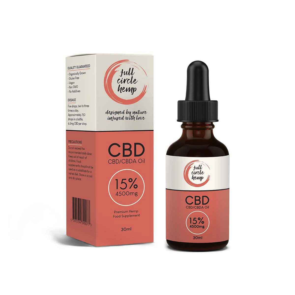 Full Spectrum CBD Oil 15% 4500mg 30ml. CBD Oil Drops from Full Circle Hemp Ireland