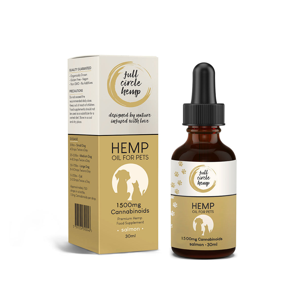 CBD Oil for Pets with Salmon oil and 1500mg of CBD in a 30ml Dropper Bottle available in Ireland