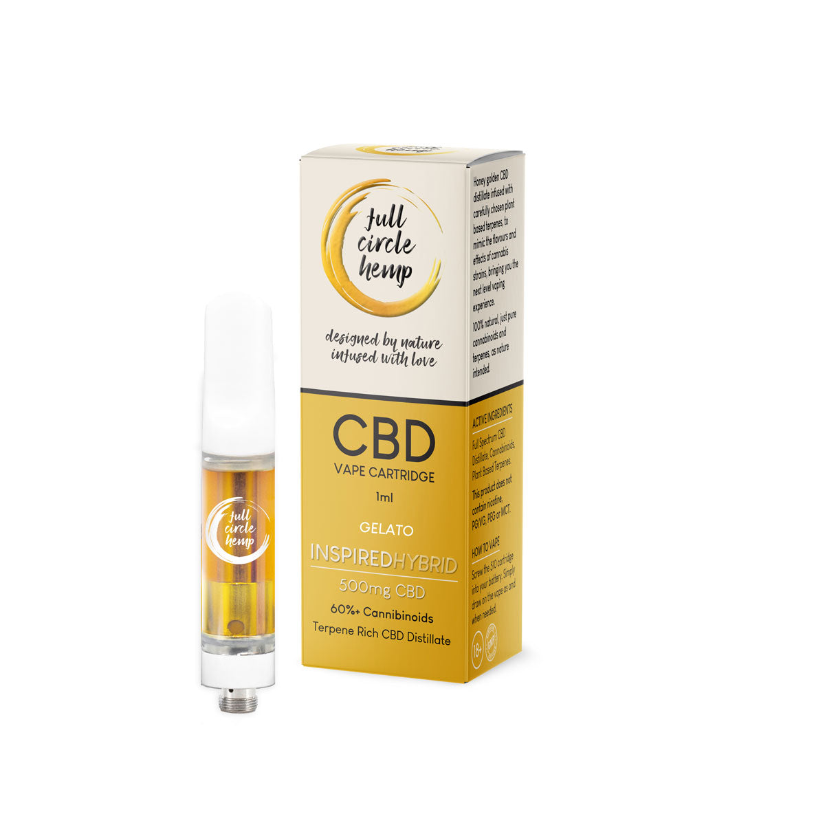  CBD Vape Dublin, 50% Vape Oil Distillate Gelato Hybrid 1ml Cartridge from Full Circle Hemp Ireland